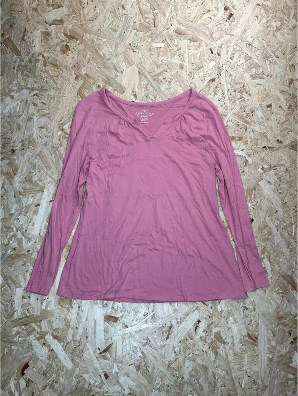Faded Glory Womens XL Pink Cotton Long Sleeve V-Neck T-Shirt Top 16-18
